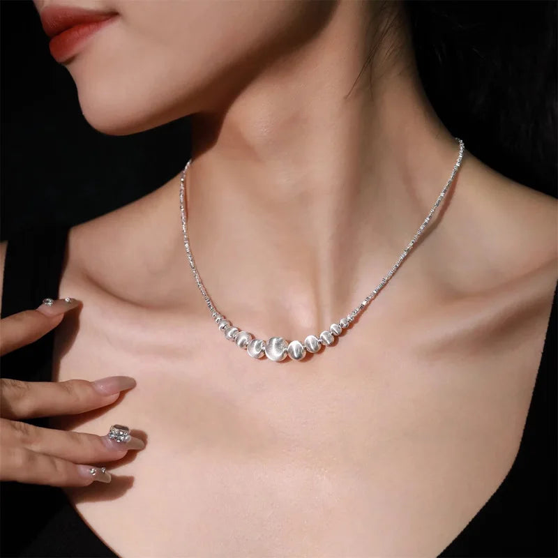 925 Sterling Silver Necklace Matte Ball Irregular Beads