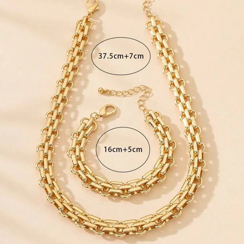 2 PCS Set Gold Color Necklace Bracelet Set