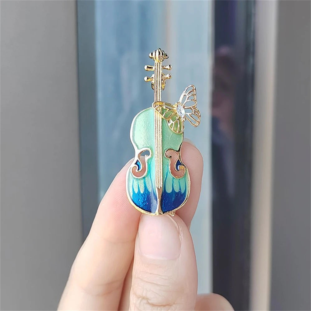 Blue Enamel Violin Brooch