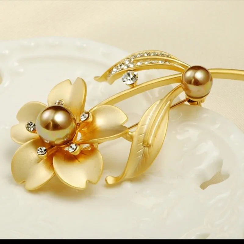 Rhinestone Matte Metal Pin Handmade Brooch