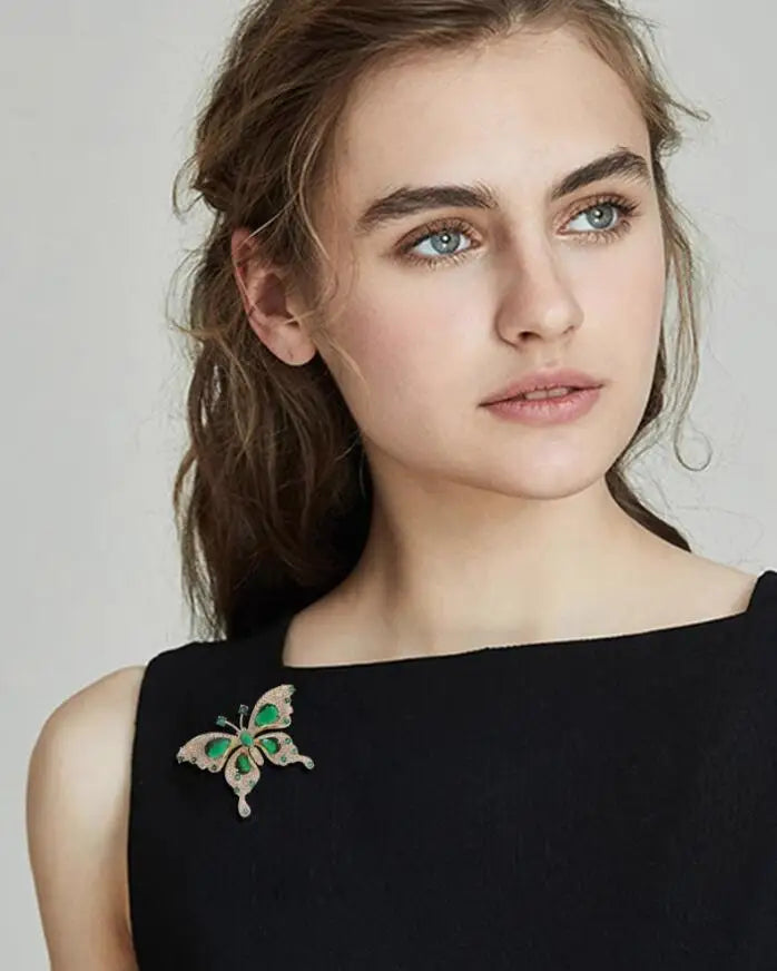 Emerald Crystal Butterfly Brooch