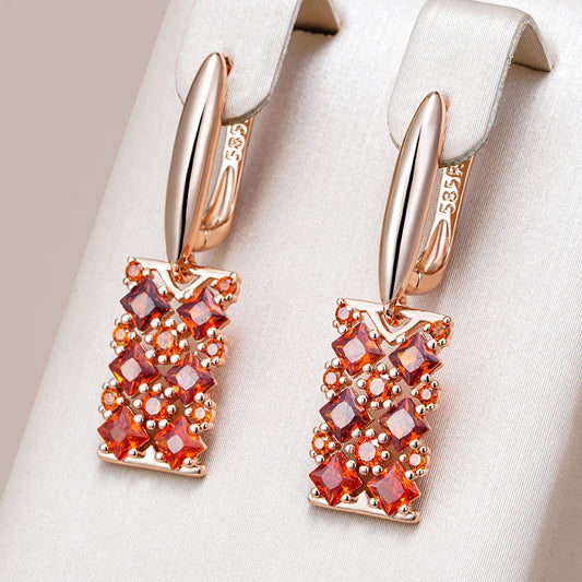 Red Natural Zircon Square Drop Earrings