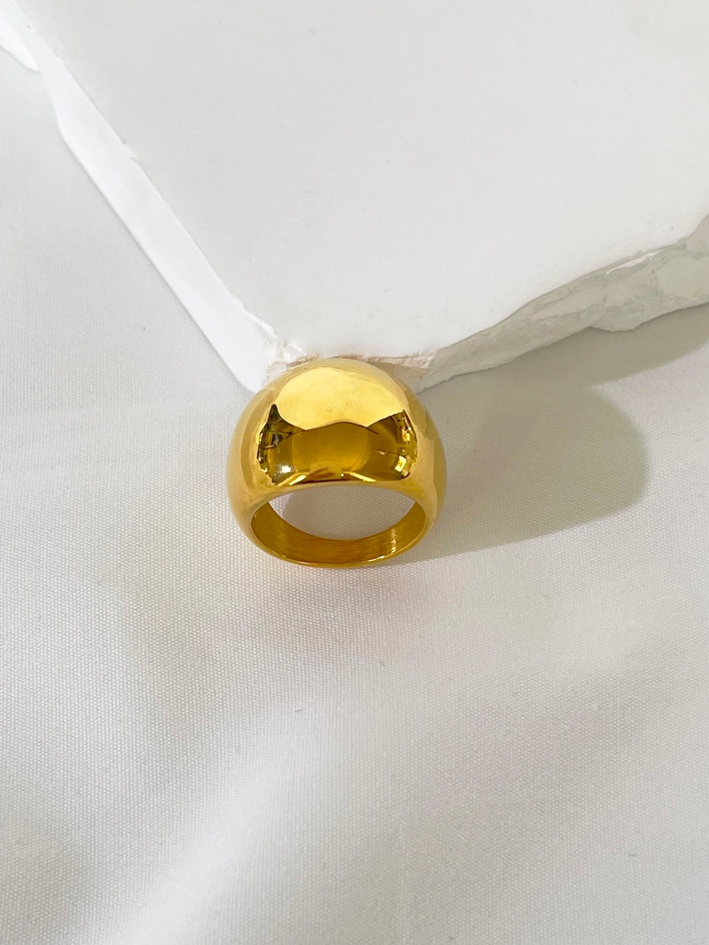 Stainless Steel Solid 18K Gold Plated Dome Ring