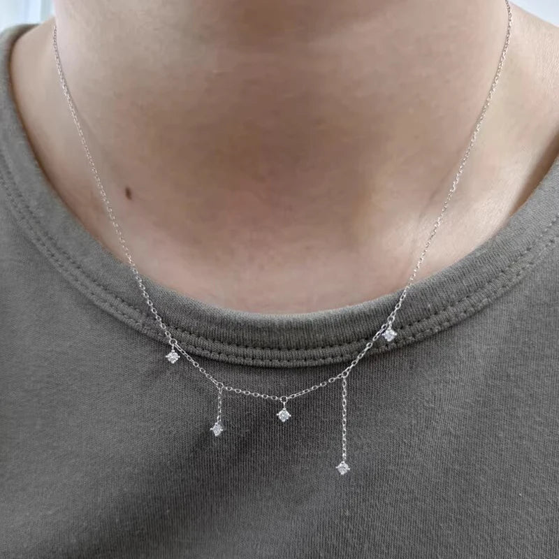 Silver Zircon Star Charms Necklace