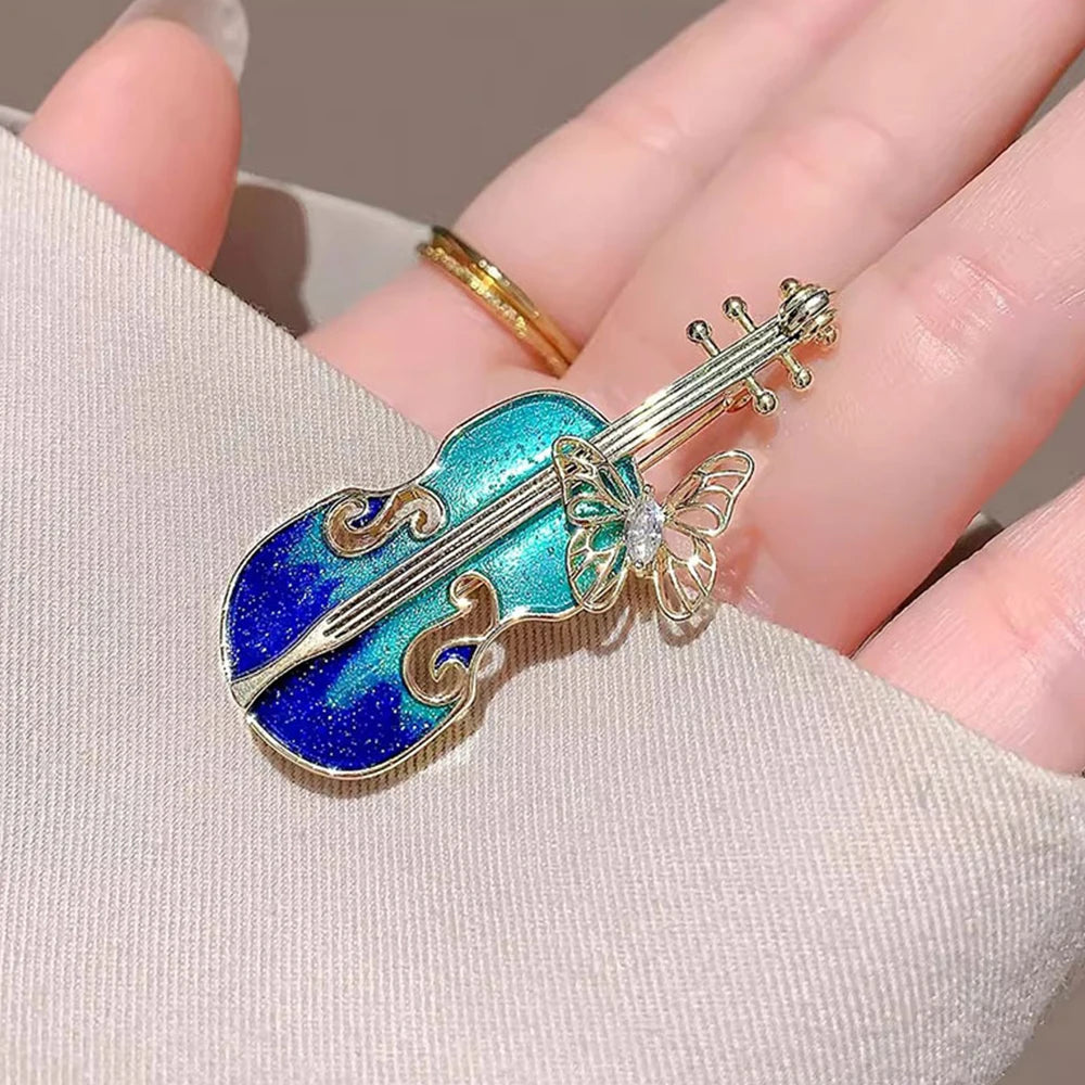 Blue Enamel Violin Brooch