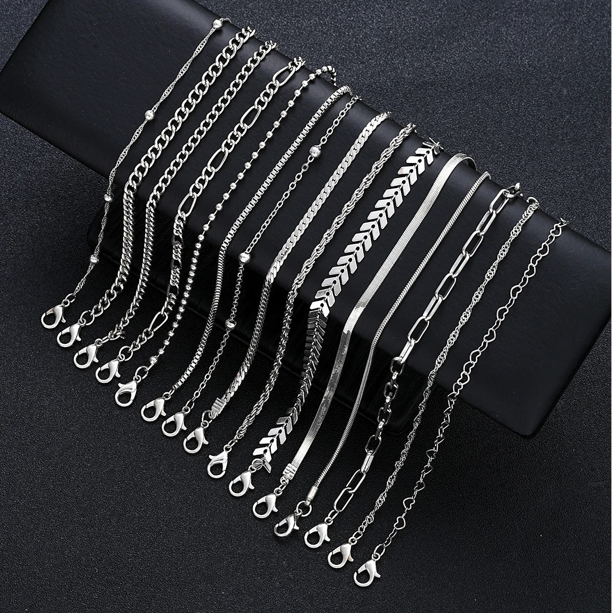 15 Pcs/Set Silver Color Metal Bracelet Set
