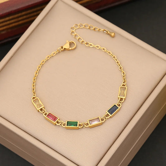 Stainless Steel Zircon Flower Bracelet