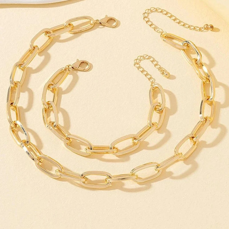 2 PCS Set Gold Color Necklace Bracelet Set