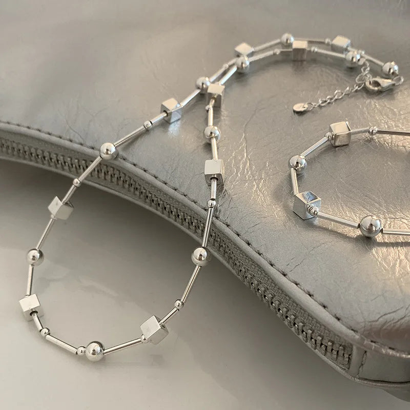 Silver Bead Geometry Necklace