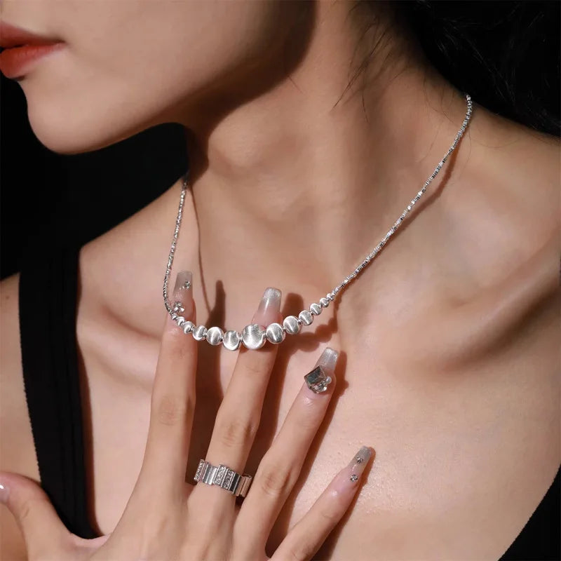925 Sterling Silver Necklace Matte Ball Irregular Beads