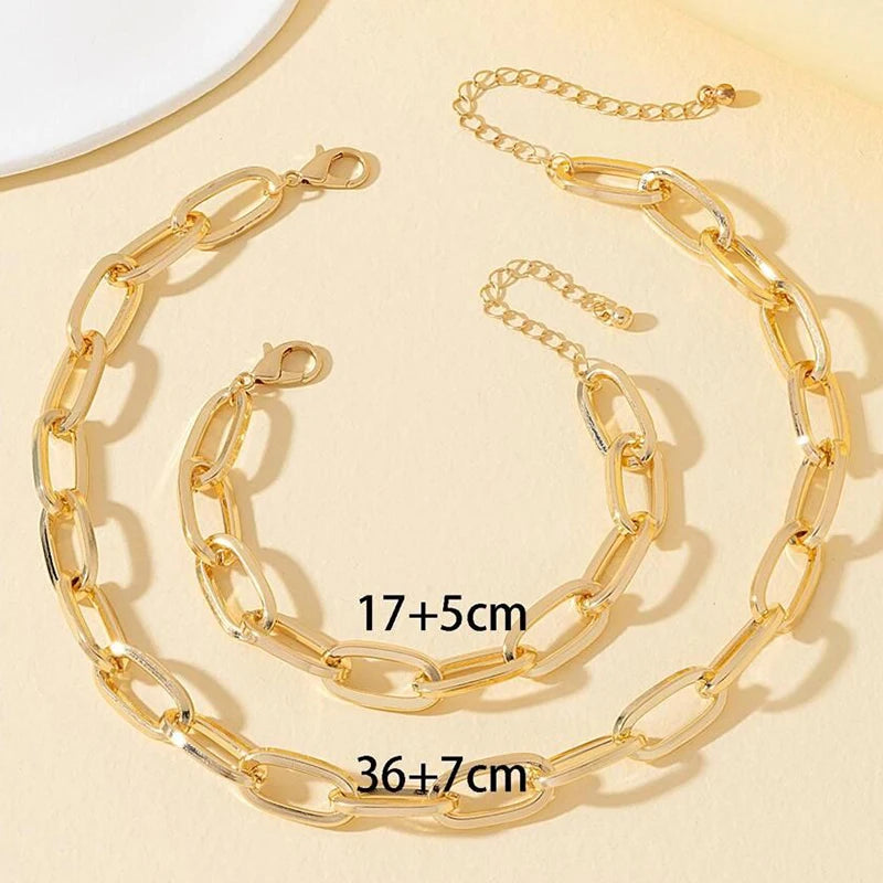 2 PCS Set Gold Color Necklace Bracelet Set