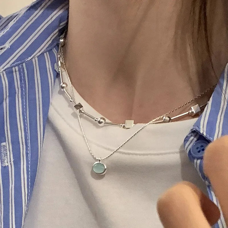 Silver Bead Geometry Necklace