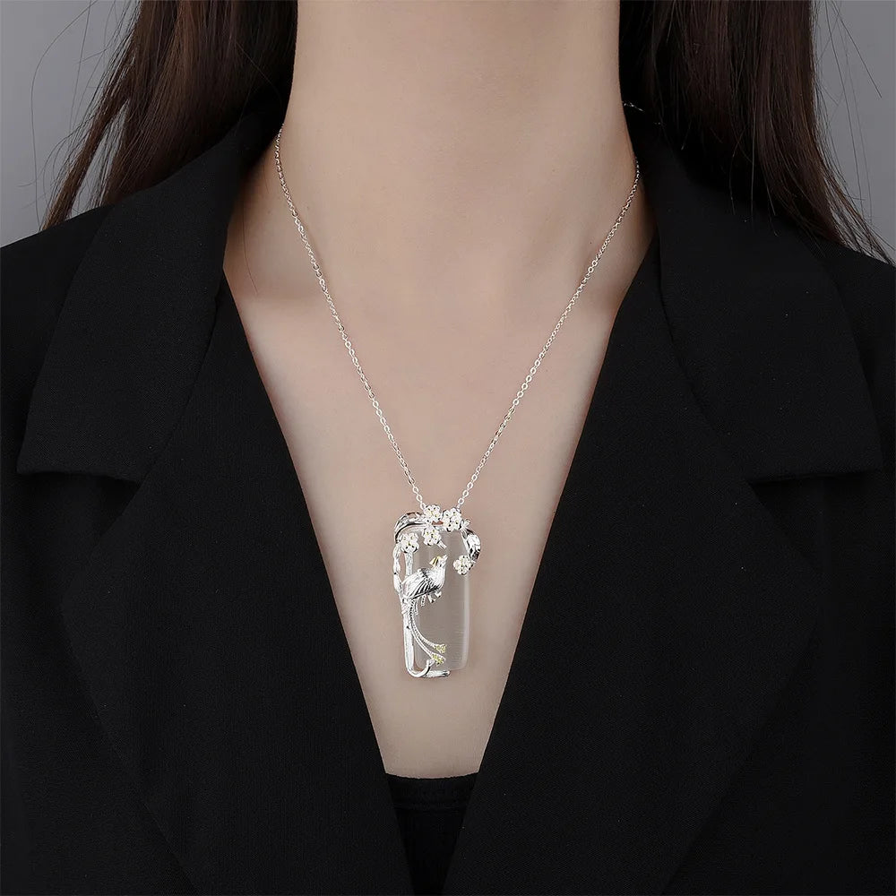 925 Sterling Silver Crystals Flower Necklaces