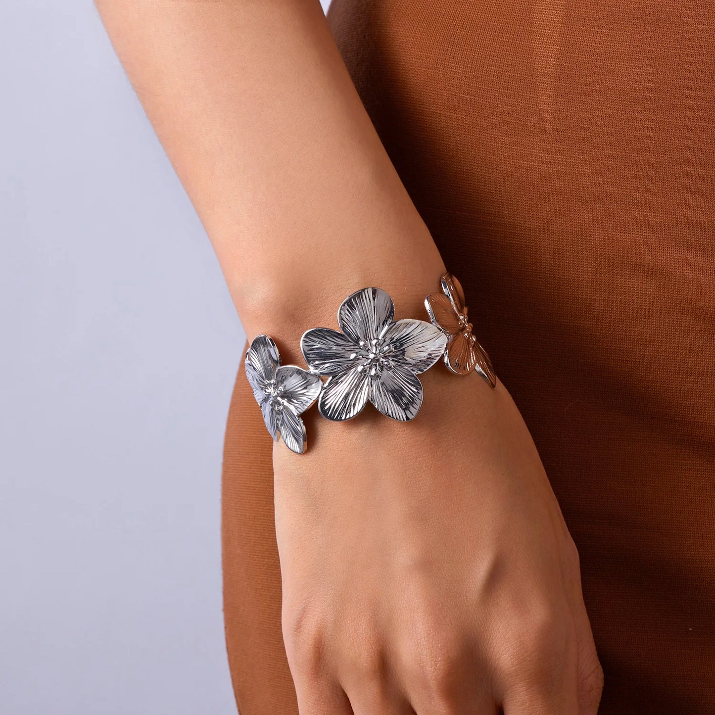 Hollow Flower Butterfly Open Wide Bracelet