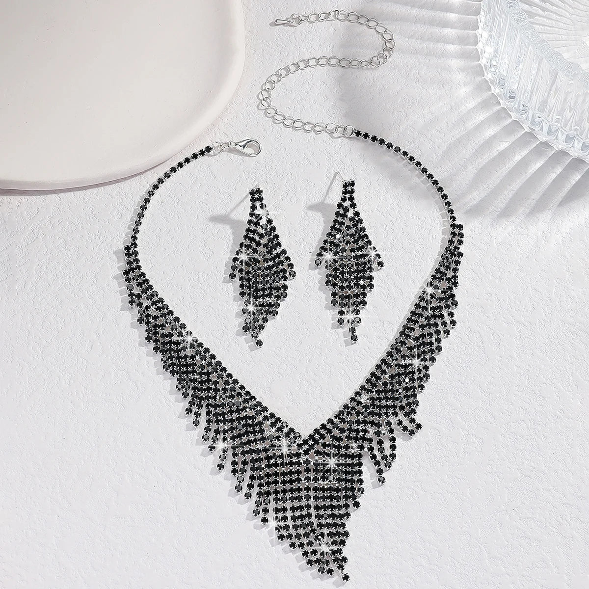 2pcs Black Rhinestone Jewelry Set
