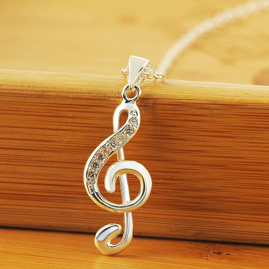 Silver crystal musical note Necklace
