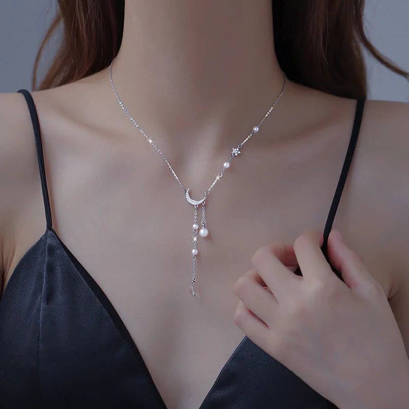 Silver Star Moon Necklace