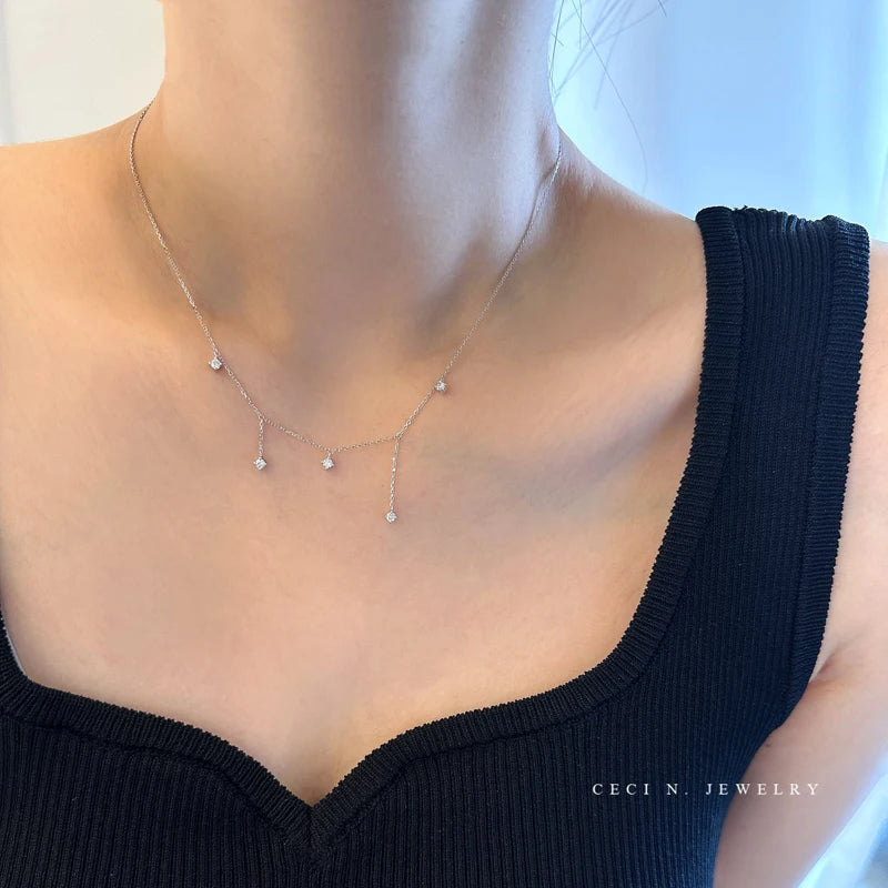 Silver Zircon Star Charms Necklace