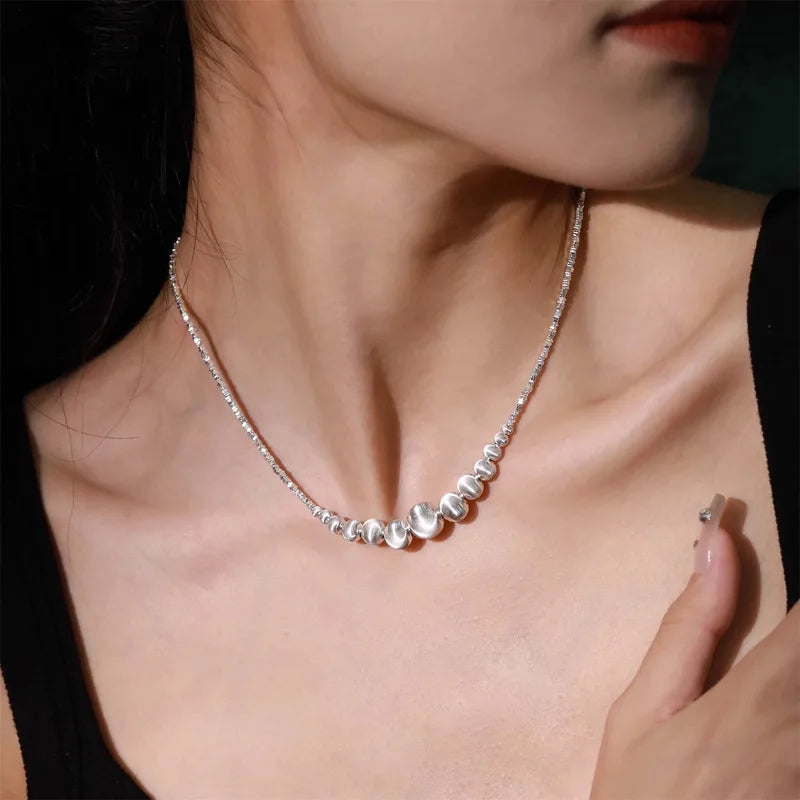 925 Sterling Silver Necklace Matte Ball Irregular Beads
