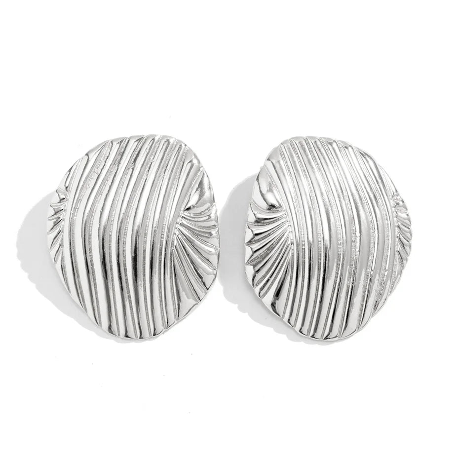 Exaggerated Big Heavy Metal Stripe Stud Earrings