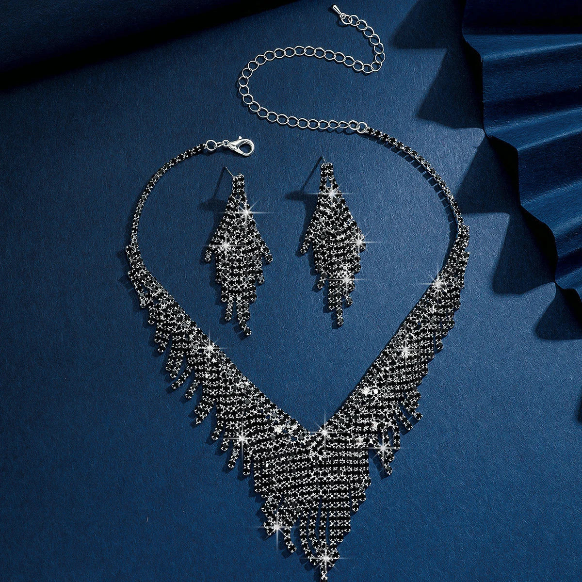 2pcs Black Rhinestone Jewelry Set