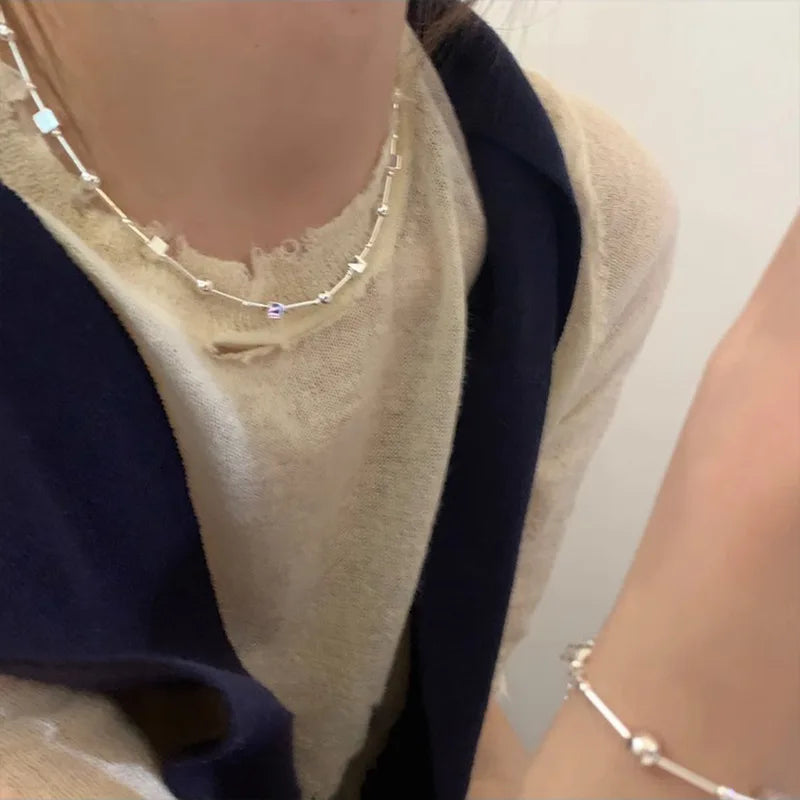Silver Bead Geometry Necklace