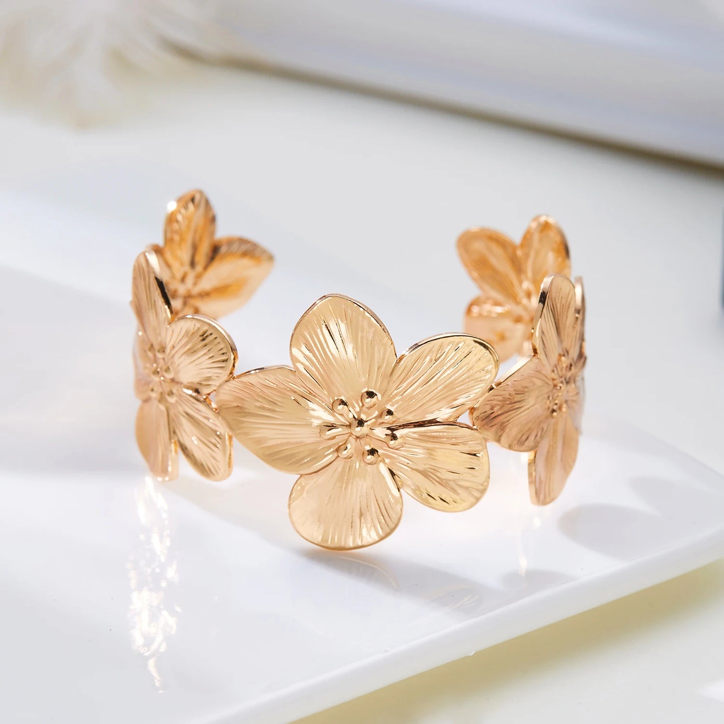 Hollow Flower Butterfly Open Wide Bracelet