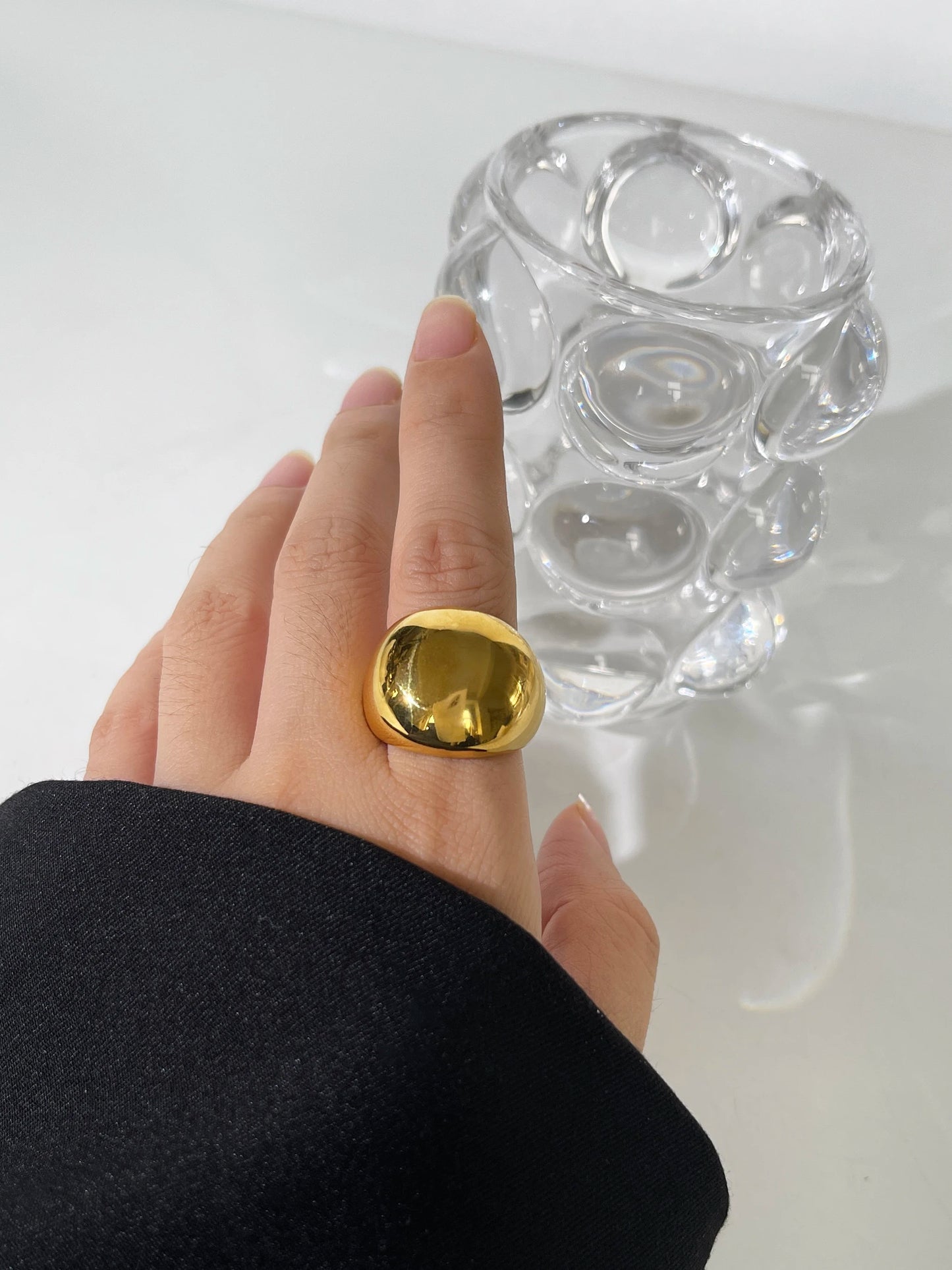 Stainless Steel Solid 18K Gold Plated Dome Ring