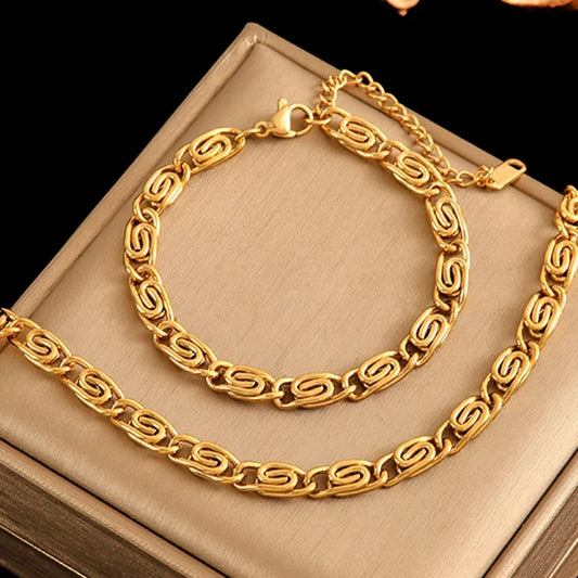 Stainless Steel Necklace Bracelet Set