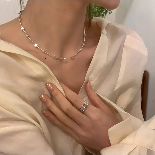 Silver Bead Geometry Necklace