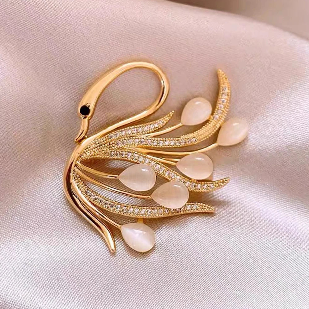 Opal Swan Brooch