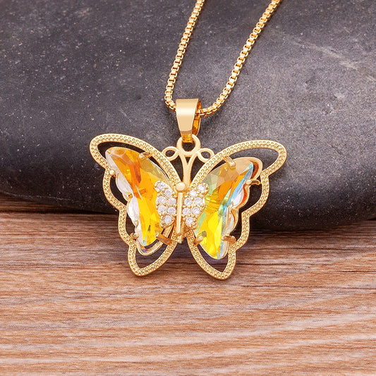 Romantic Butterfly Zircon Pendant Necklace