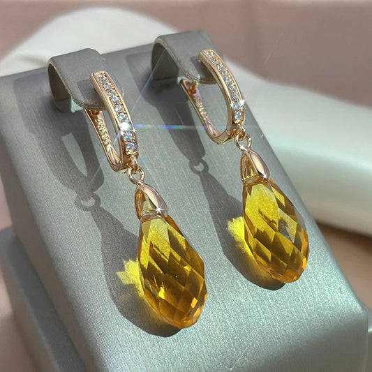 Natural Yellow Water Drop Zircon Earrings