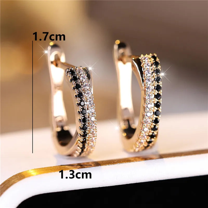 Black White Zircon Stone Clip Earrings