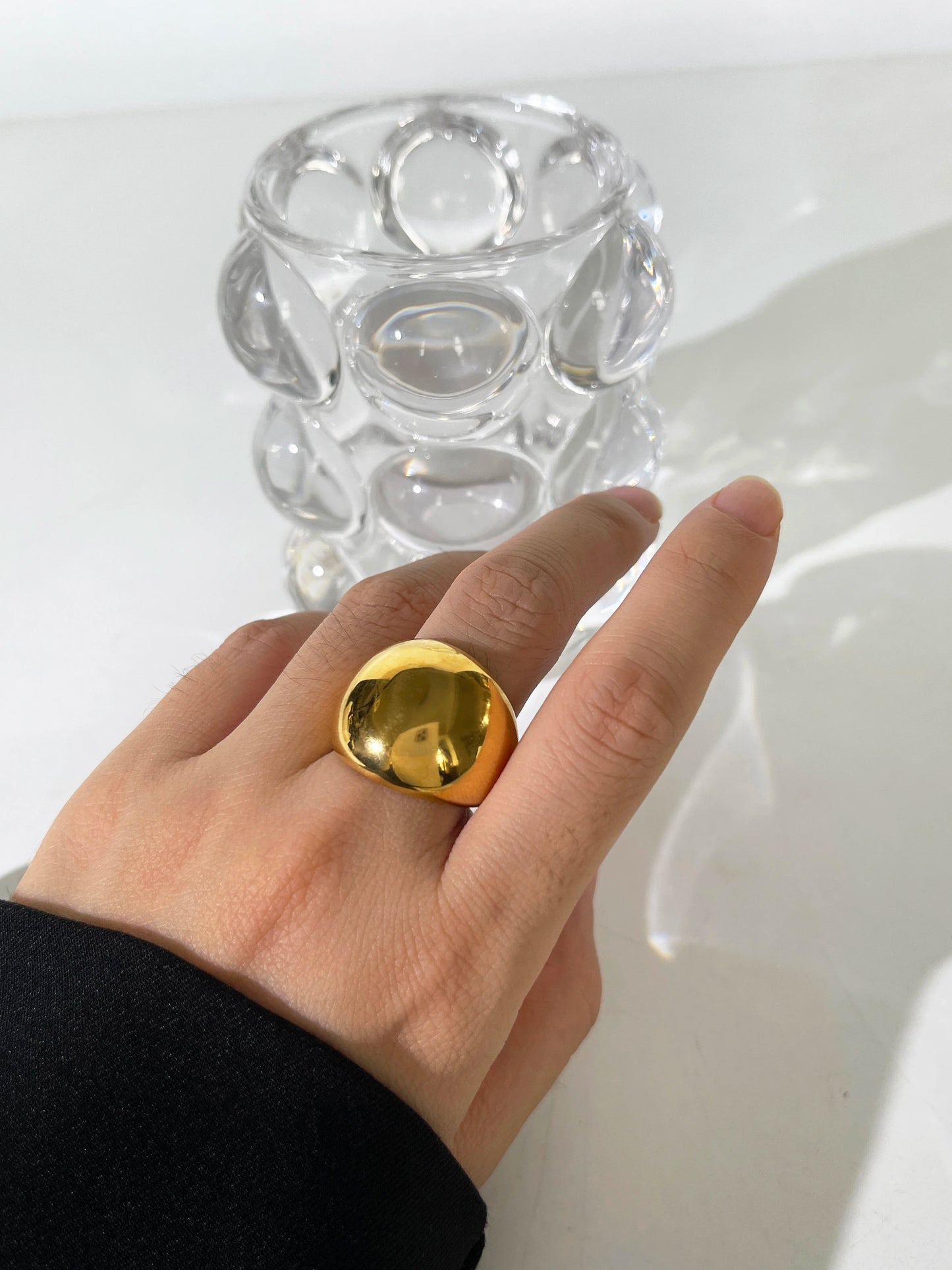 Stainless Steel Solid 18K Gold Plated Dome Ring