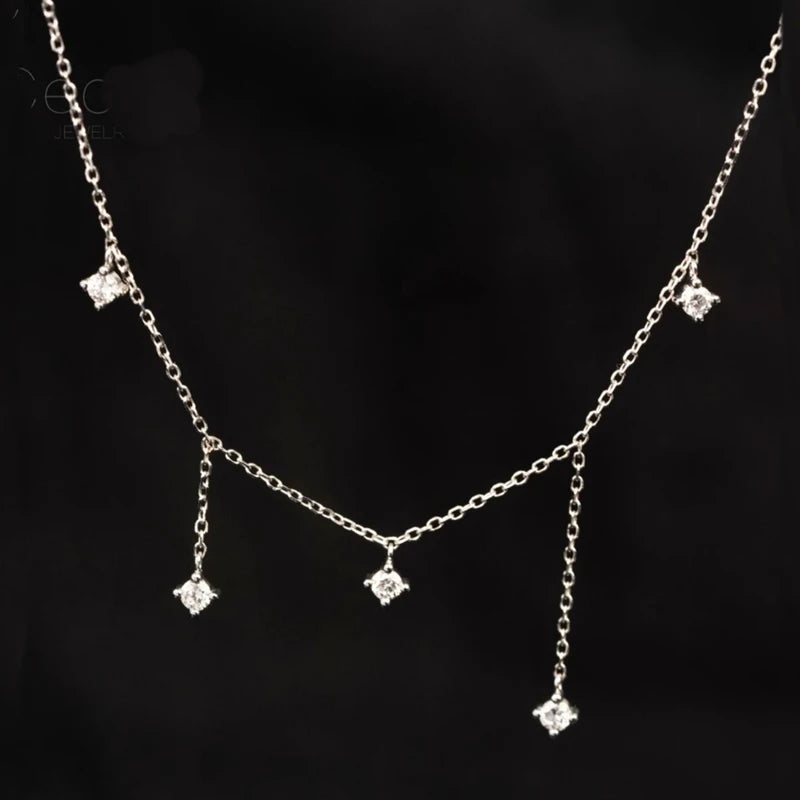 Silver Zircon Star Charms Necklace