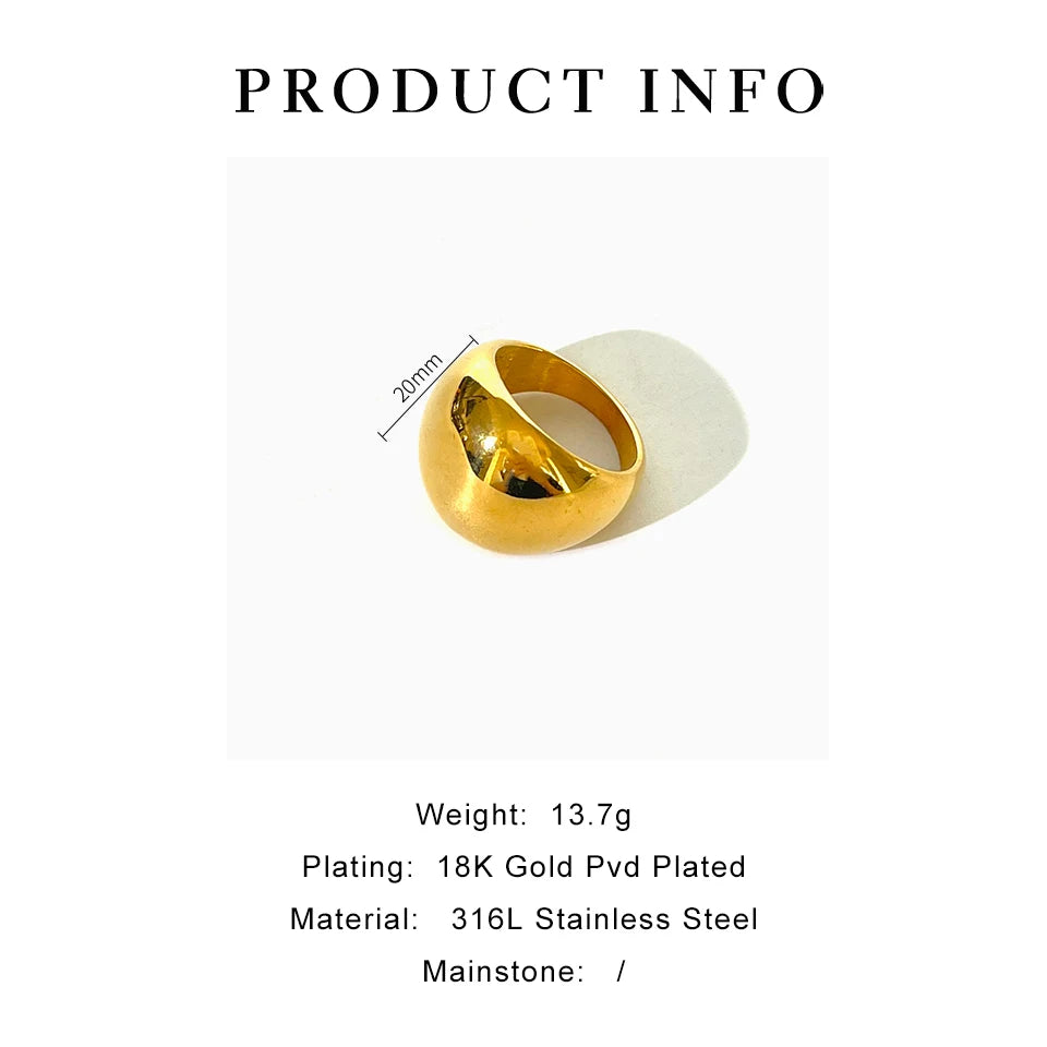 Stainless Steel Solid 18K Gold Plated Dome Ring