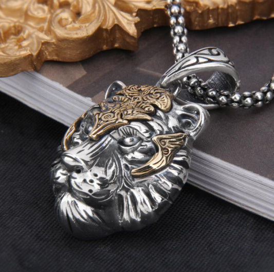 Creative Tiger Head Silver Gold Necklace