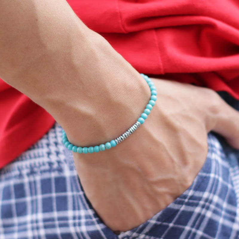 4mm Small Beads Green Turquoise Bracelet