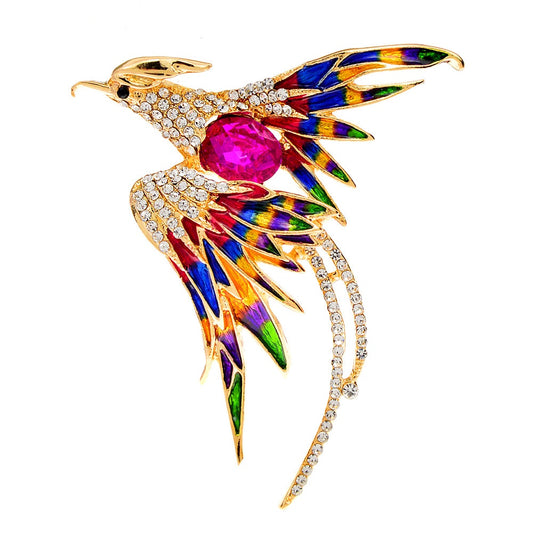 Enamel Rose Bird Brooches